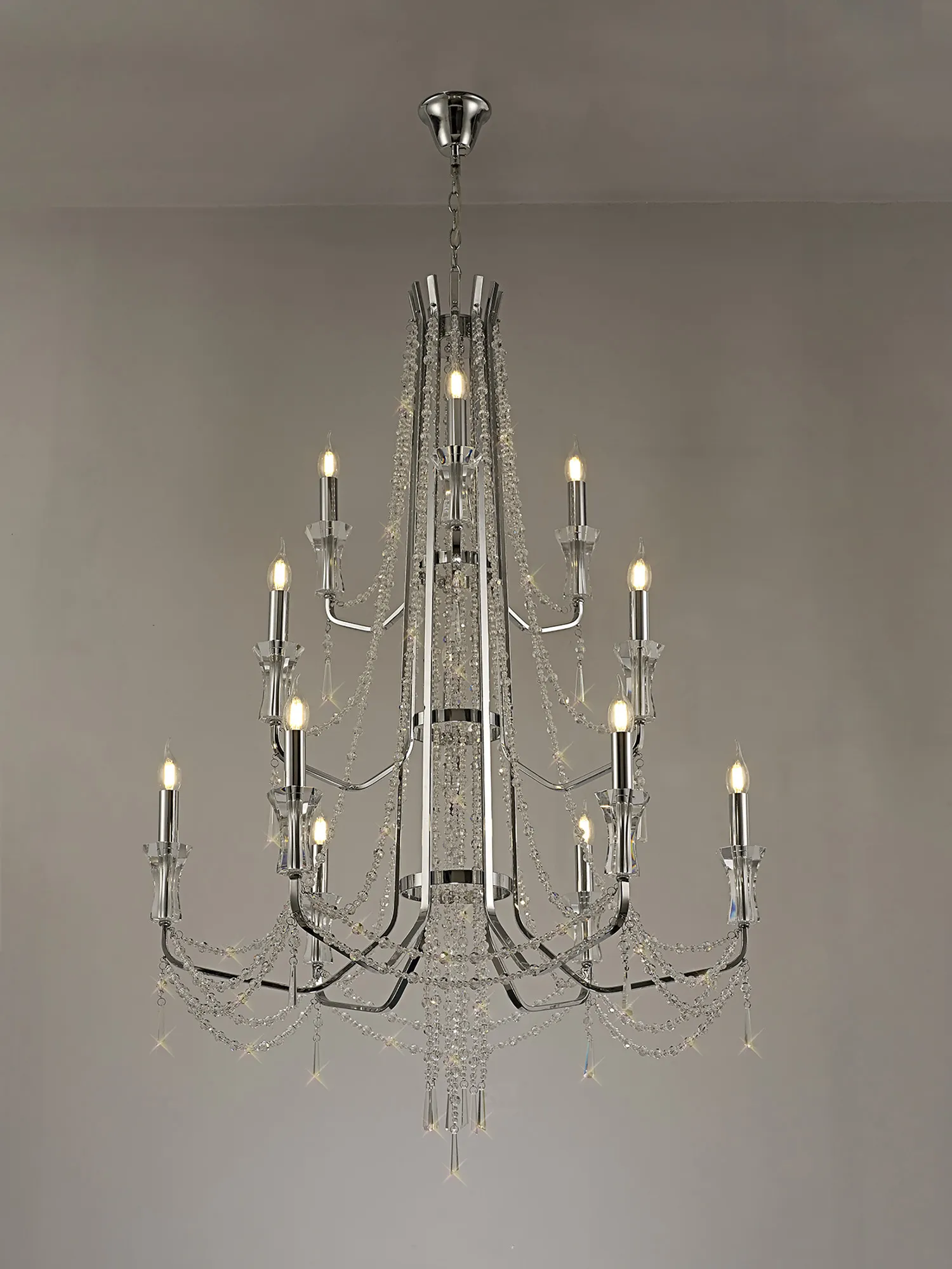 Armand Polished Chrome Crystal Ceiling Lights Diyas Statement Crystal Fittings